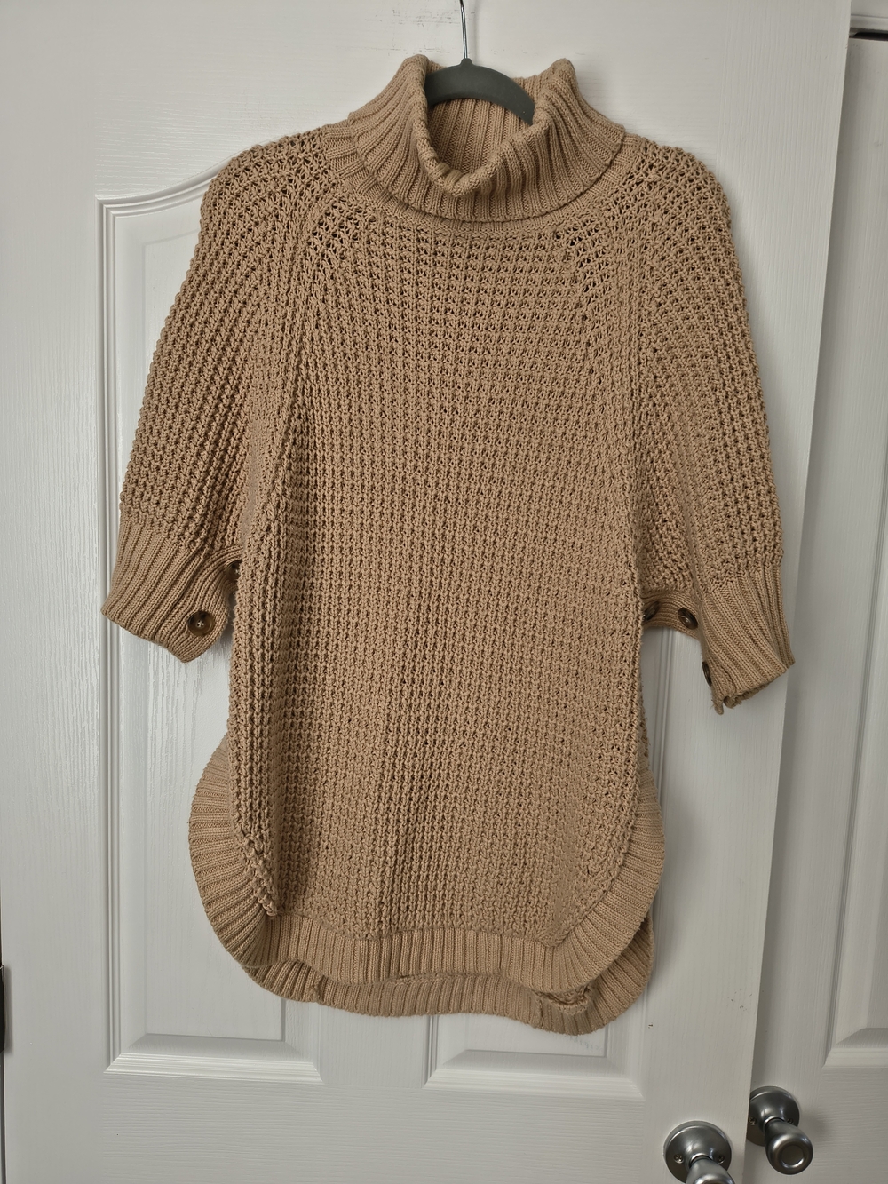 J.Crew Sandy Beach Turtleneck Cotton Poncho Sweater Tan